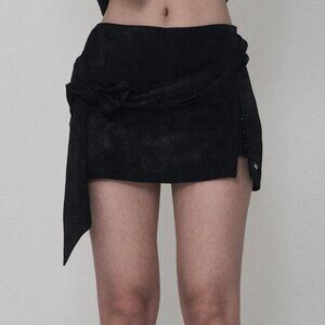 Jacquard Satin Set Up Tie Hook Mini Skirt